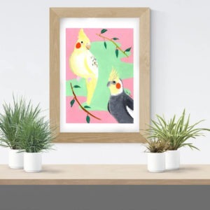 Cockatiels & Rubber Plants Print