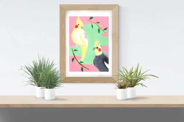 Cockatiels & Rubber Plants Print