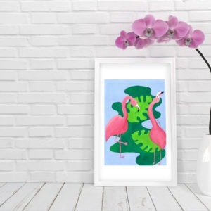 Flamingos & Philodendron Print