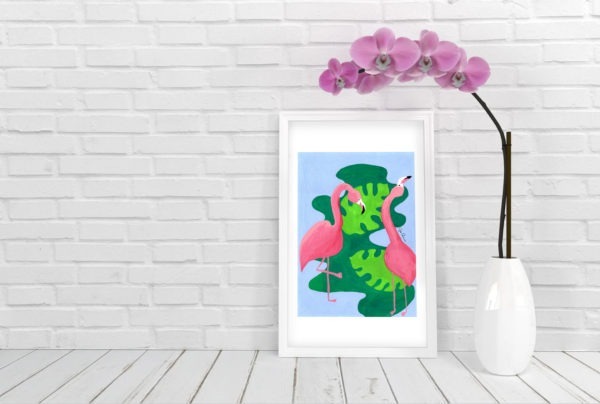 Flamingos & Philodendron Print